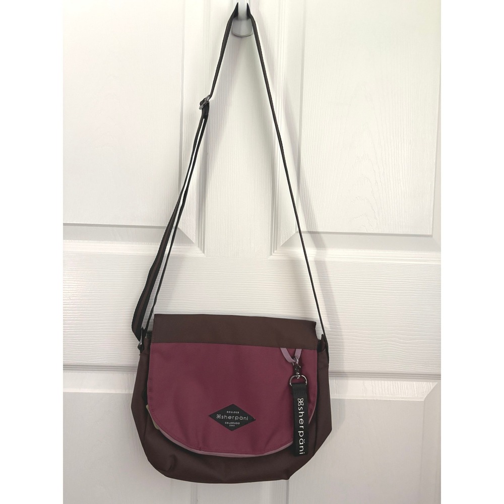 Sherpani Womens Crossbody Messenger Bag Brown Plum Nylon Medium Adjustable Strap
